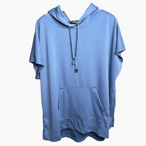 Elie Tahari Blue Hooded Short Sleeve Top XL NWT Pouch Pocket